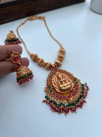 Gold look alike Lakshmi necklace with jhumkas