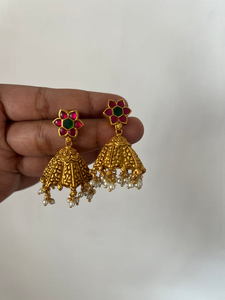 Kundan flower stud bridal jhumkas