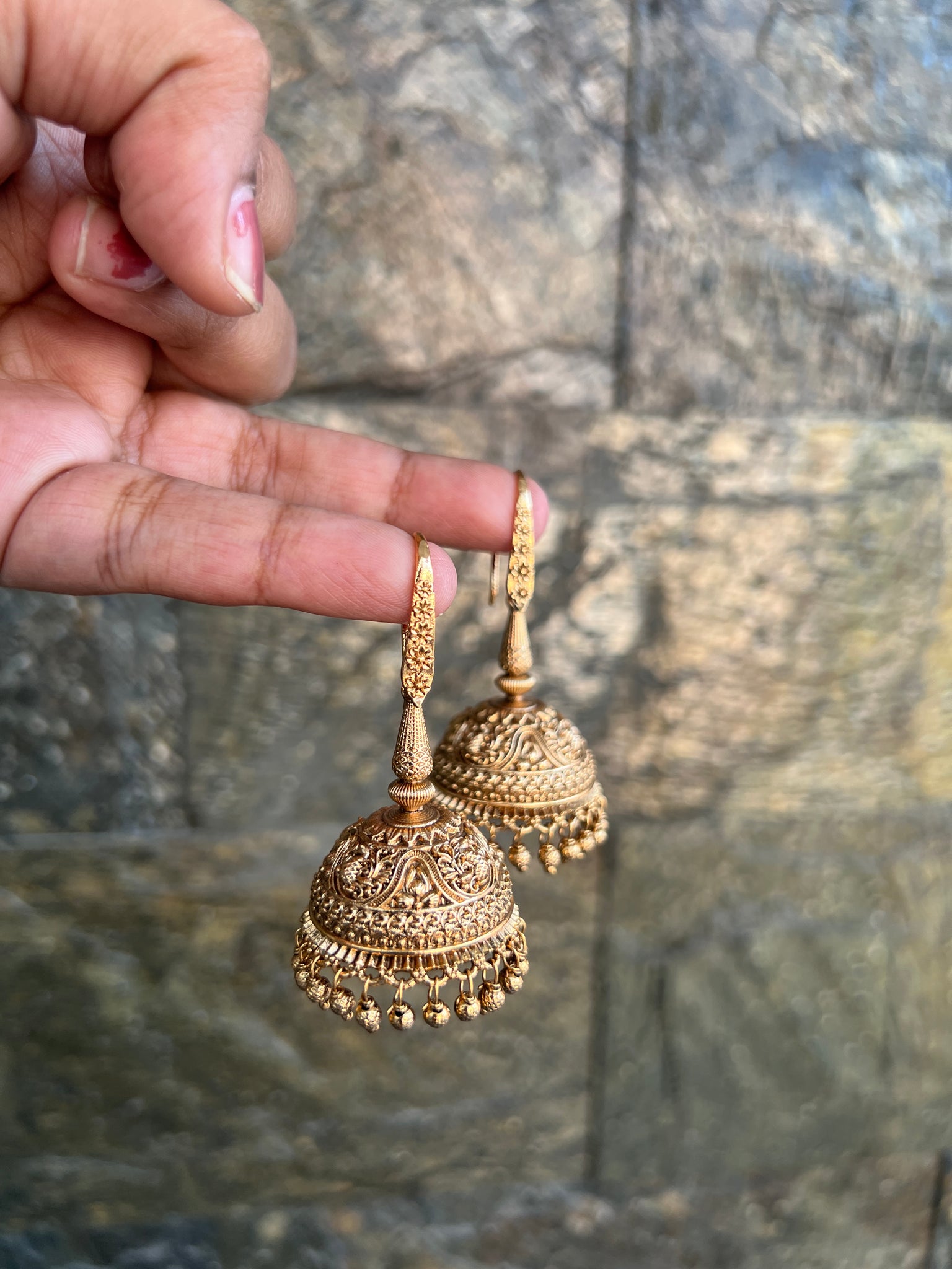 Antique matte hook jumbo jhumkas