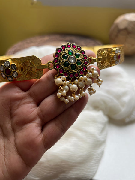 Kundan flower hip belt