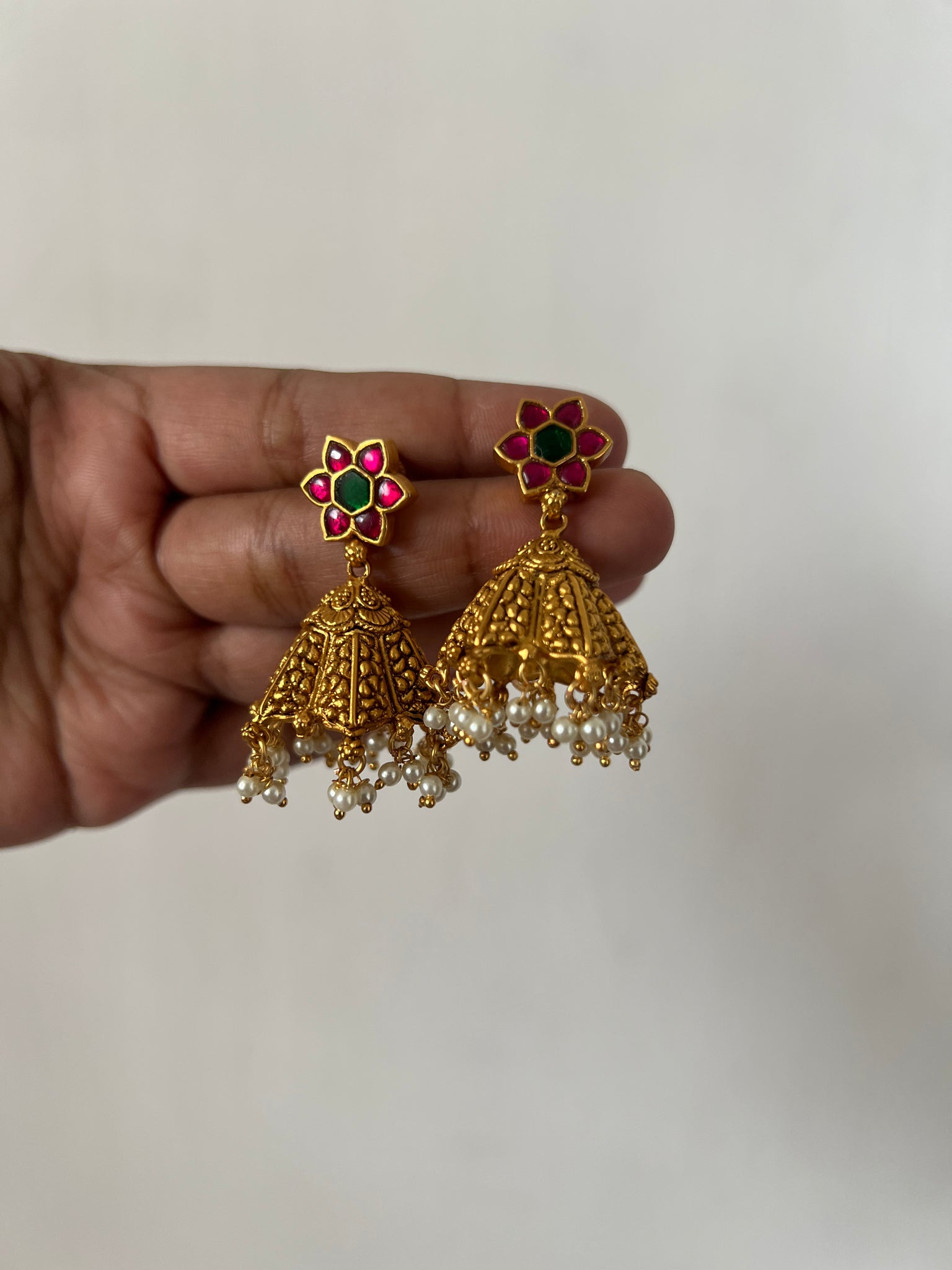 Kundan flower stud bridal jhumkas