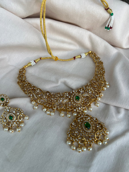 AD stone cutwork necklace with earrings