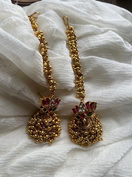 Lotus Kemp cluster bead jhumkas