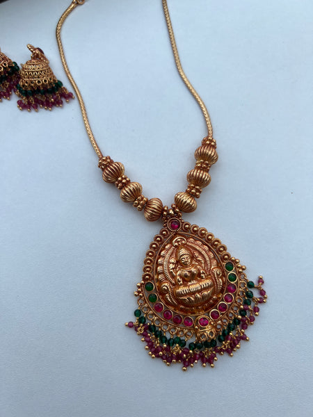 Gold look alike Lakshmi necklace with jhumkas