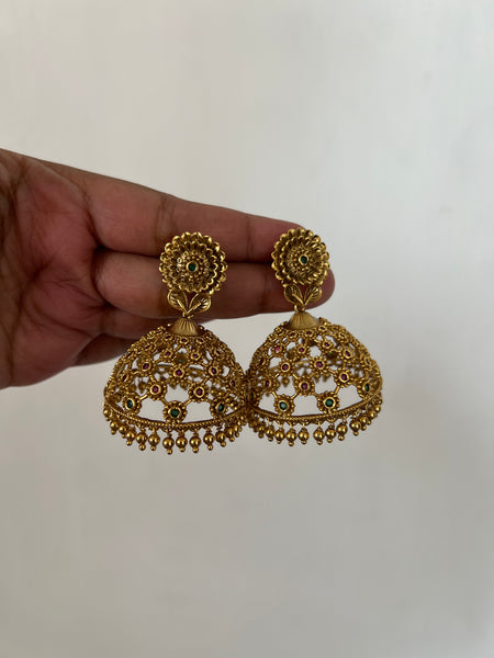 Kemp cutwork jhumkas - jumbo size