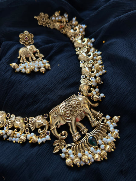 Antique Elephant necklace with earrings