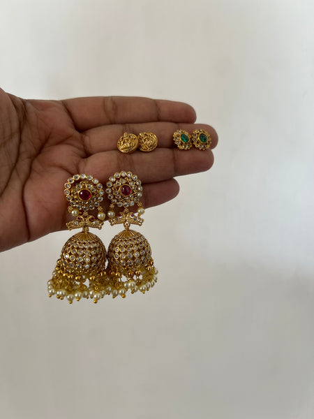 Stone bridal jhumkas with inter changeable studs