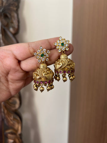 Designer antique flower Jhumkas