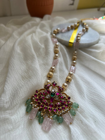 Pastel bead kundan pendant maala