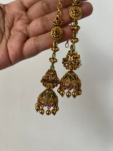 Kemp antique jhumkas with ear chain