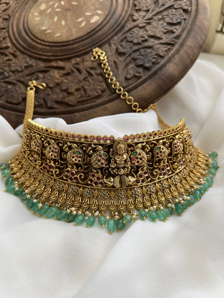 Lakshmi temple antique full neck choker with jhumkas