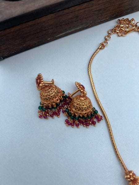 Gold look alike Lakshmi necklace with jhumkas