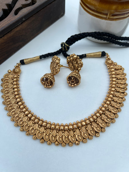 Antique matte designer necklace with jhumkas