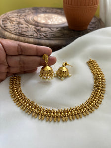 Kerala style mullamottu necklace with jhumkas