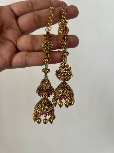 Kemp antique jhumkas with ear chain