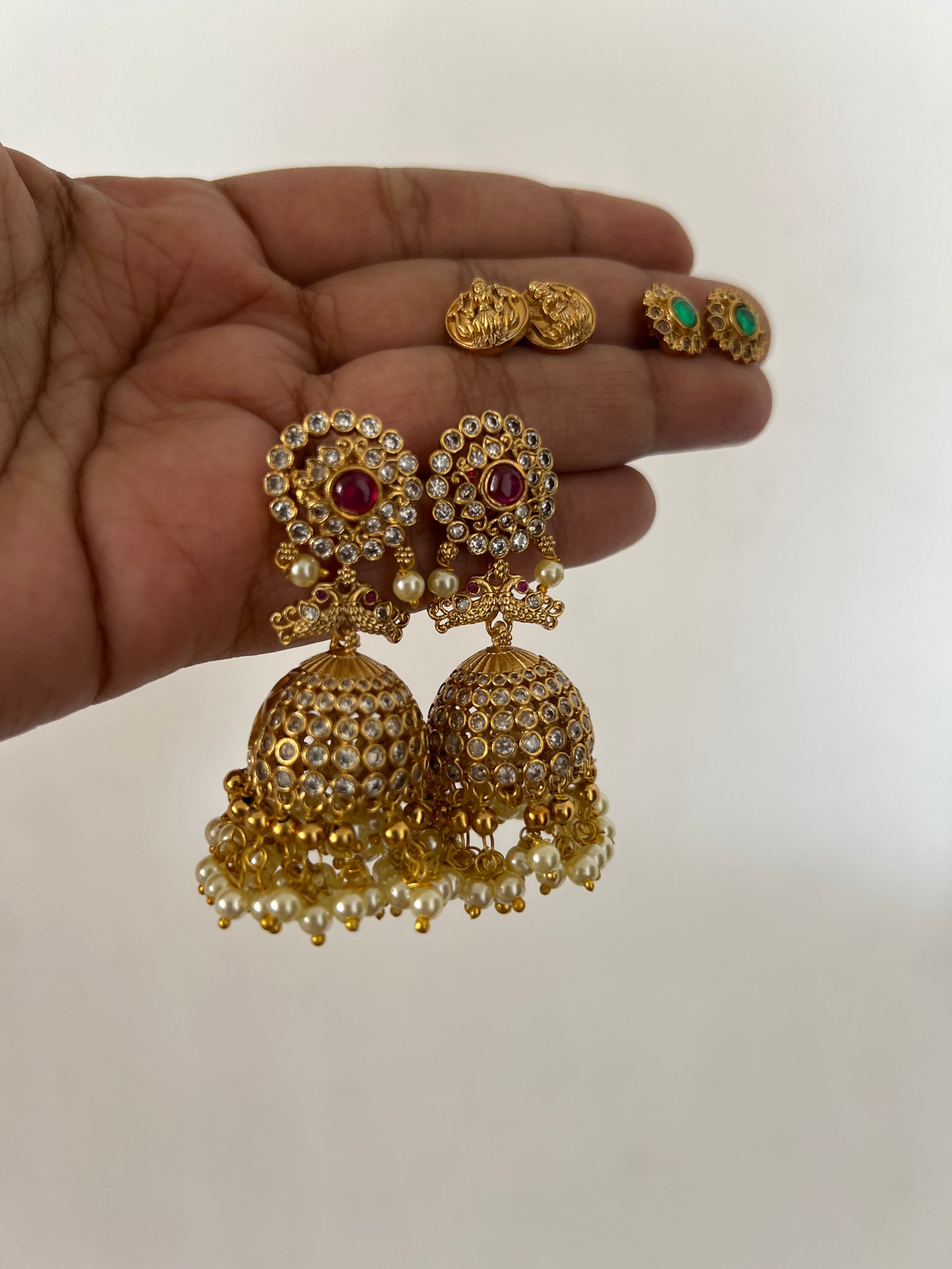 Stone bridal jhumkas with inter changeable studs