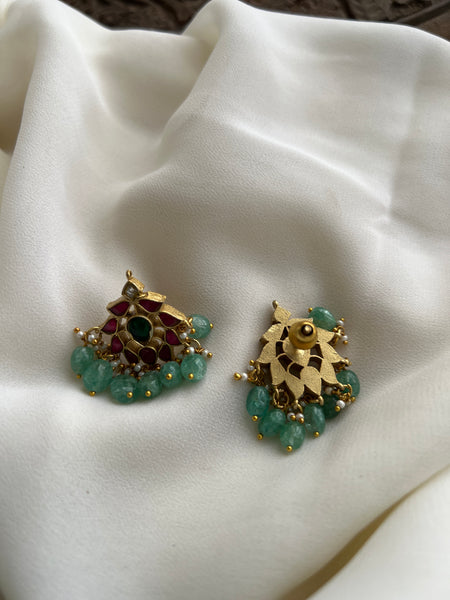 Kundan lotus studs with bead drops