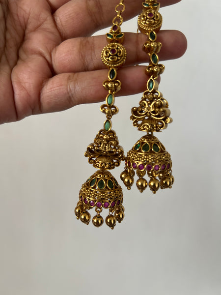 Kemp antique jhumkas with ear chain