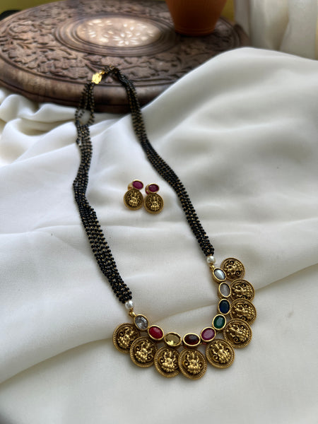 Antique Lakshmi navratna mangalsutra and studs