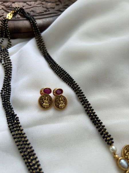 Antique Lakshmi navratna mangalsutra and studs