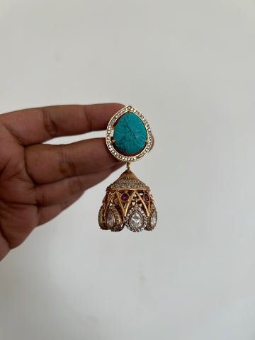 Carved stone polki jhumkas