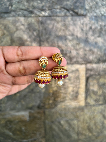 Stone jhumkas with big pearl drop