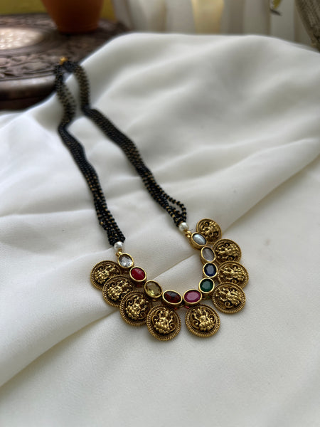 Antique Lakshmi navratna mangalsutra and studs