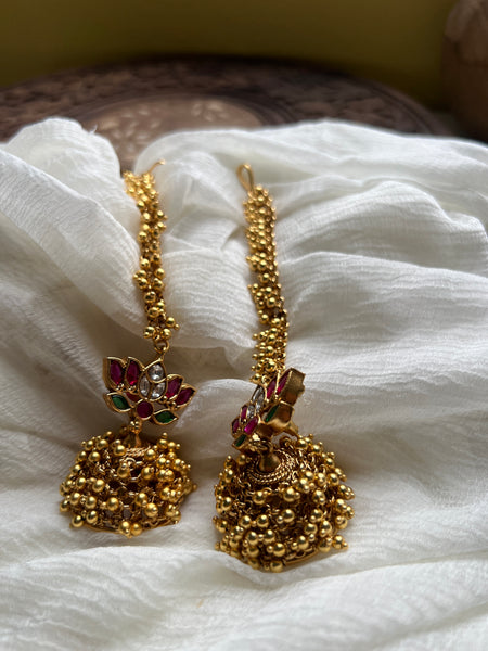 Lotus Kemp cluster bead jhumkas