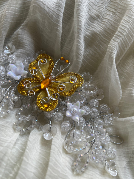 White crystal butterfly hair accessory