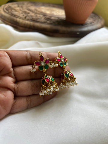 Kundan flower jhumkas