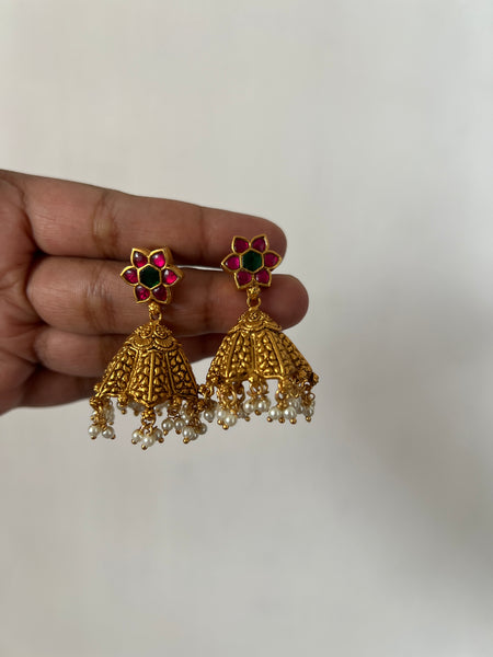 Kundan flower stud bridal jhumkas