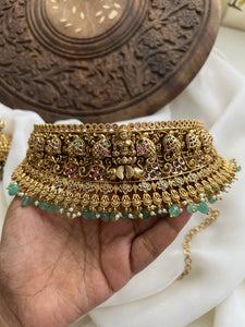 Lakshmi temple antique full neck choker with jhumkas