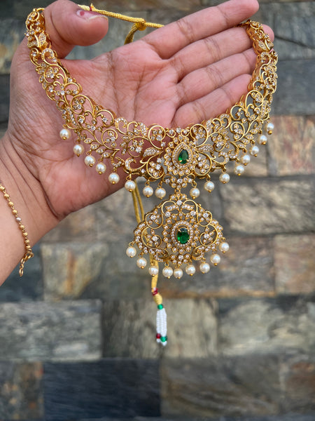 AD stone cutwork necklace with earrings