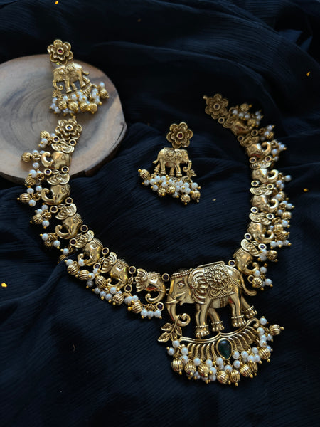 Antique Elephant necklace with earrings