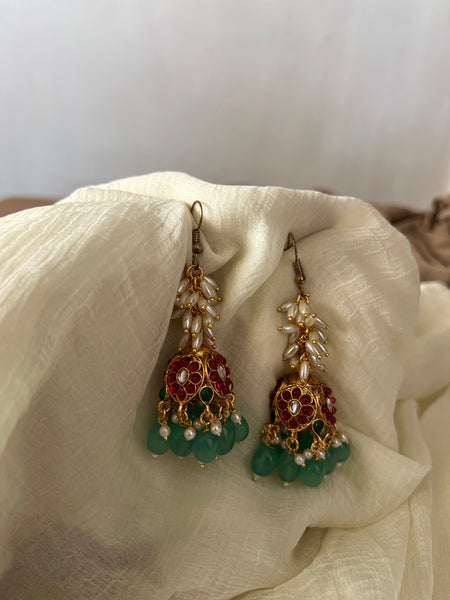 Kemp look alike rice pearls upon jhumkas