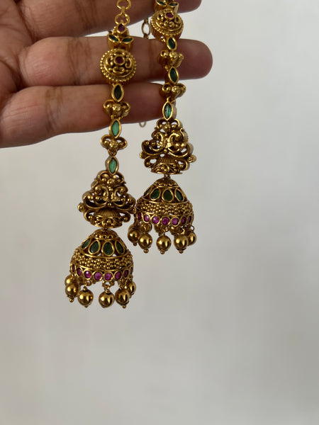 Kemp antique jhumkas with ear chain