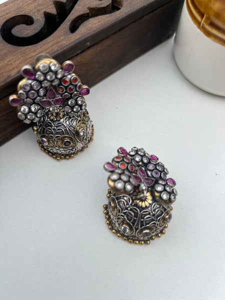 Stone flower jhumkas