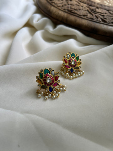 Kundan Navaratna lotus studs