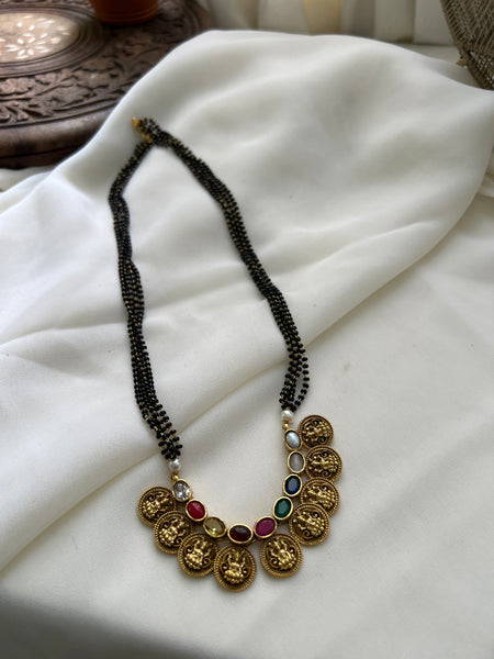 Antique Lakshmi navratna mangalsutra and studs