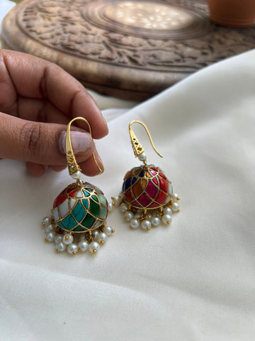 Kundan Navaratna hook jumbo jhumkas