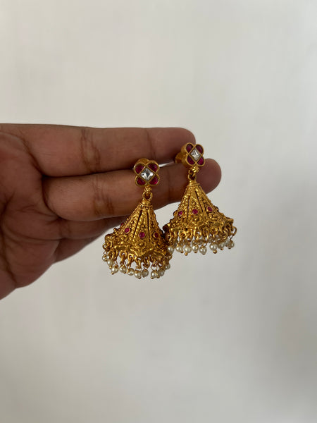 Kundan stud bridal jhumkas