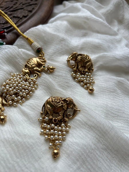 Antique Elephant cluster bead choker with studs