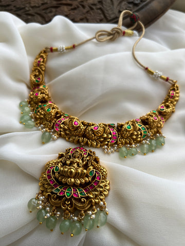 Kundan Nagas necklace with mint beads and jhumkas