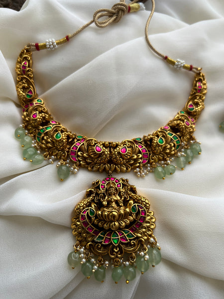 Kundan Nagas necklace with mint beads and jhumkas