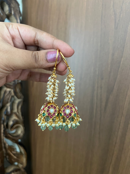 Kemp rice pearl hook jhumkas