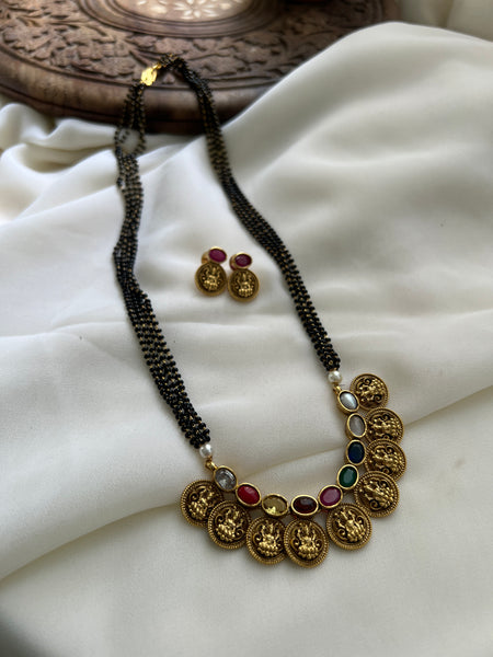 Antique Lakshmi navratna mangalsutra and studs