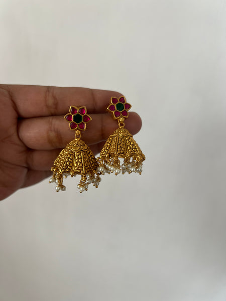 Kundan flower stud bridal jhumkas