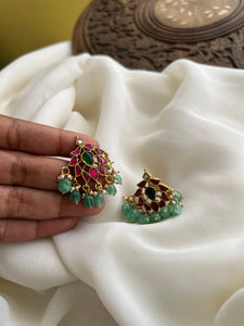 Kundan lotus studs with bead drops