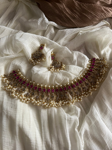 Ruby guttapusalu style necklace with earrings