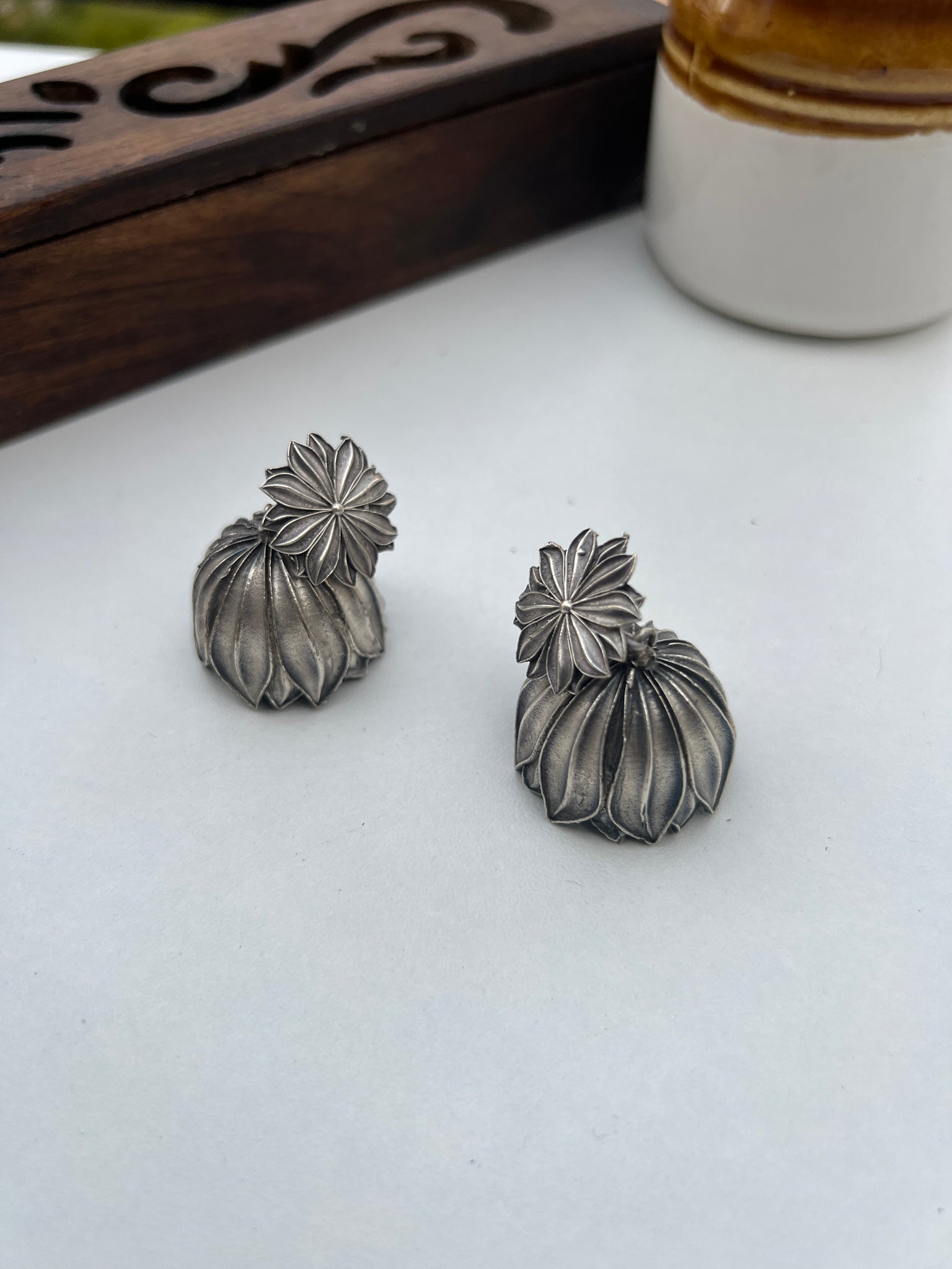 Oxidised leaf jhumkas